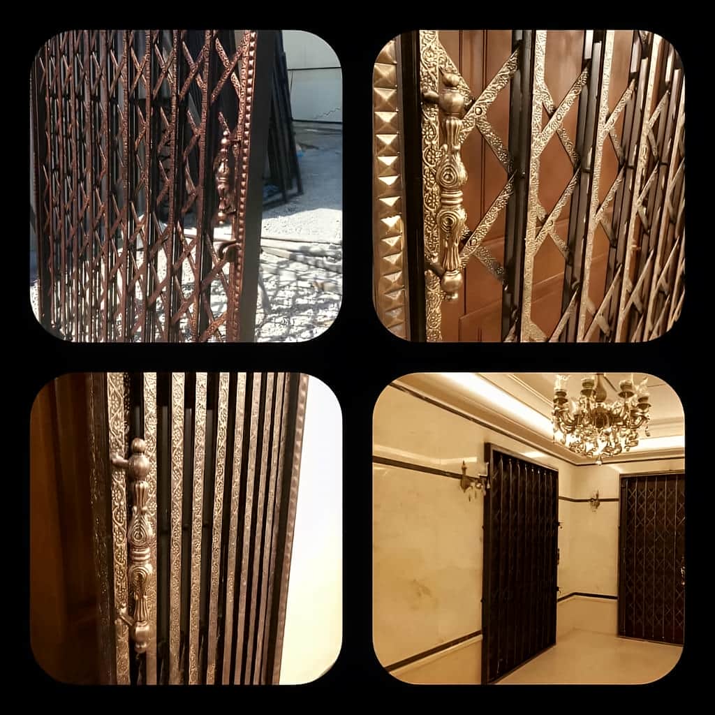 درب آکاردئونی با فریم فلزی مقاوم و اتصال دقیق به دیوار