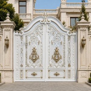 12 نمونه درب ویلایی سفید طلایی نمای کلاسیک