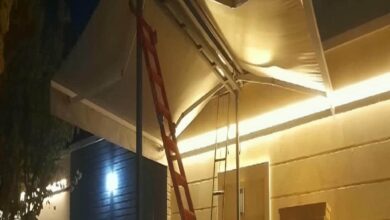 سایبان بازویی برقی برای ساختمان مسکونی