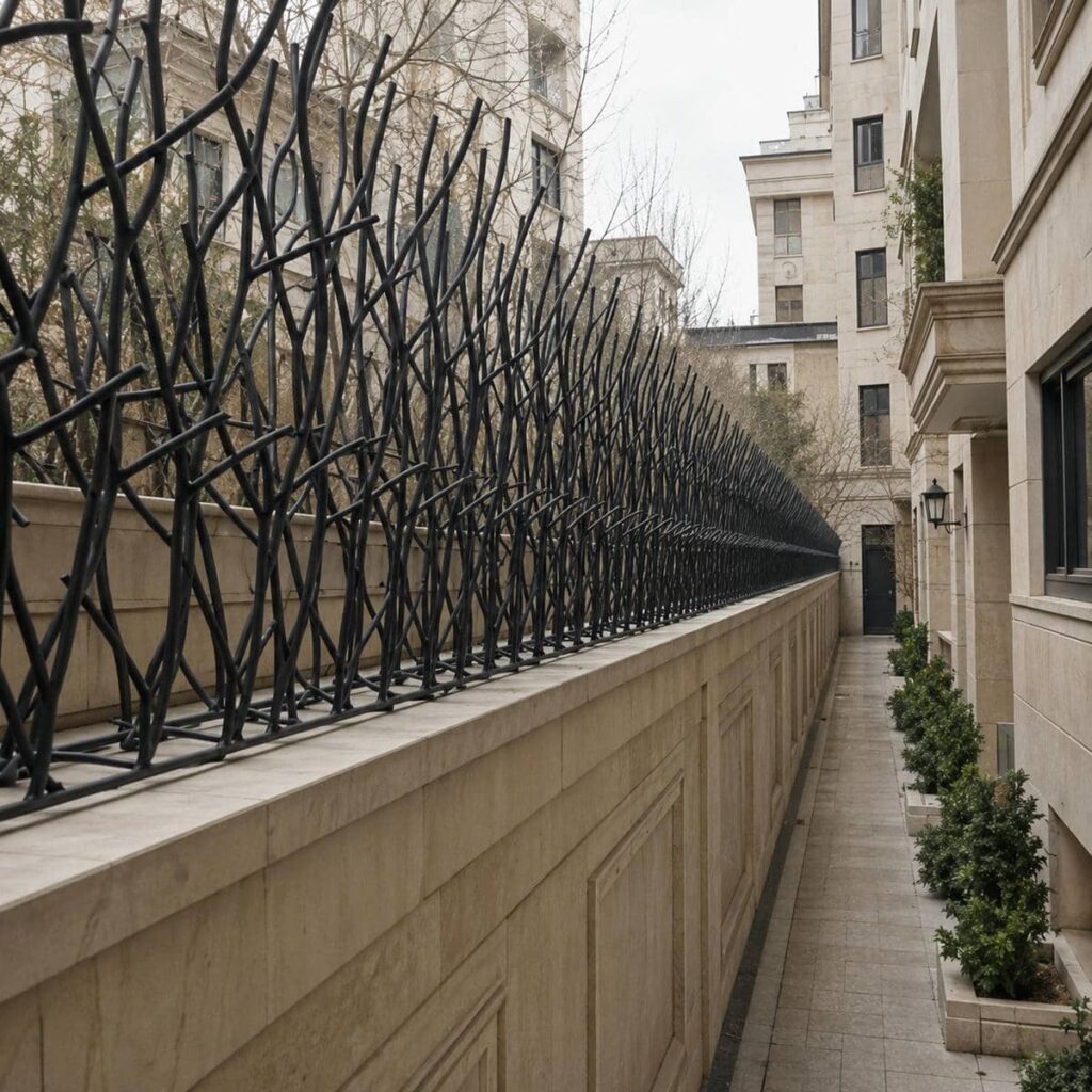 نرده آهنی روی دیوار باریک کم عرض