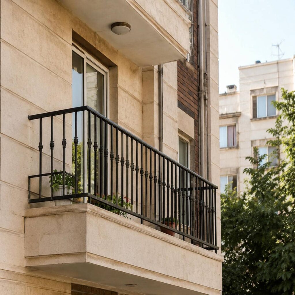 نرده بالکن مشکی برای نمای روشن استان کرمانشاه